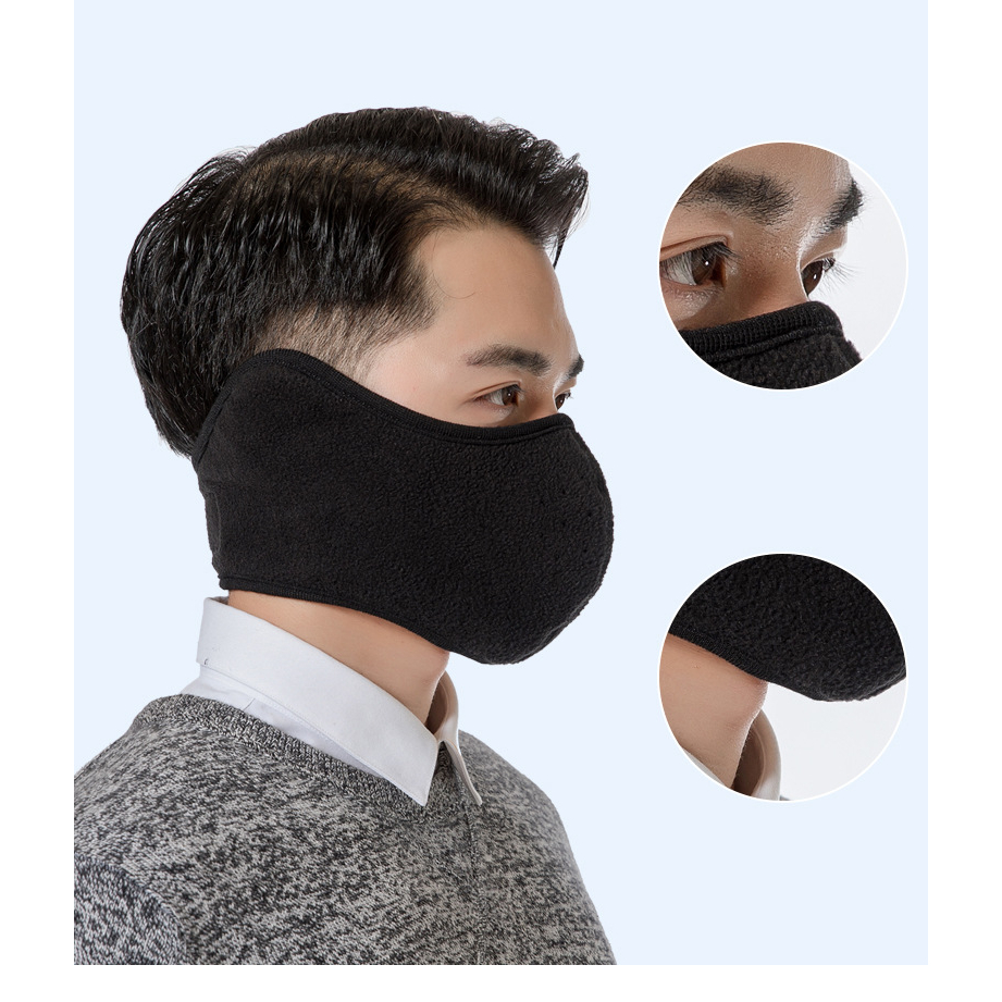 Khẩu trang ninja vải nỉ bông dày che kín tai kín cổ tránh nắng rát mùa hè tránh gió lạnh mùa đông dán ra sau gáy