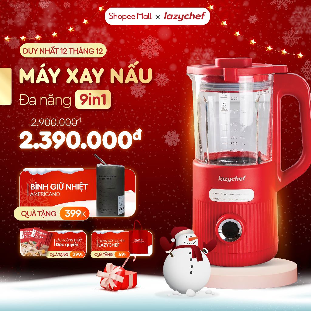 Máy Xay Nấu Đa Năng 9in1 LazyChef 1200ml, Máy Xay Sữa Hạt, Nồi Hầm Cháo Chậm, Bình Nấu Trà Kết Hợp Làm Sữa Hạt LazyChef