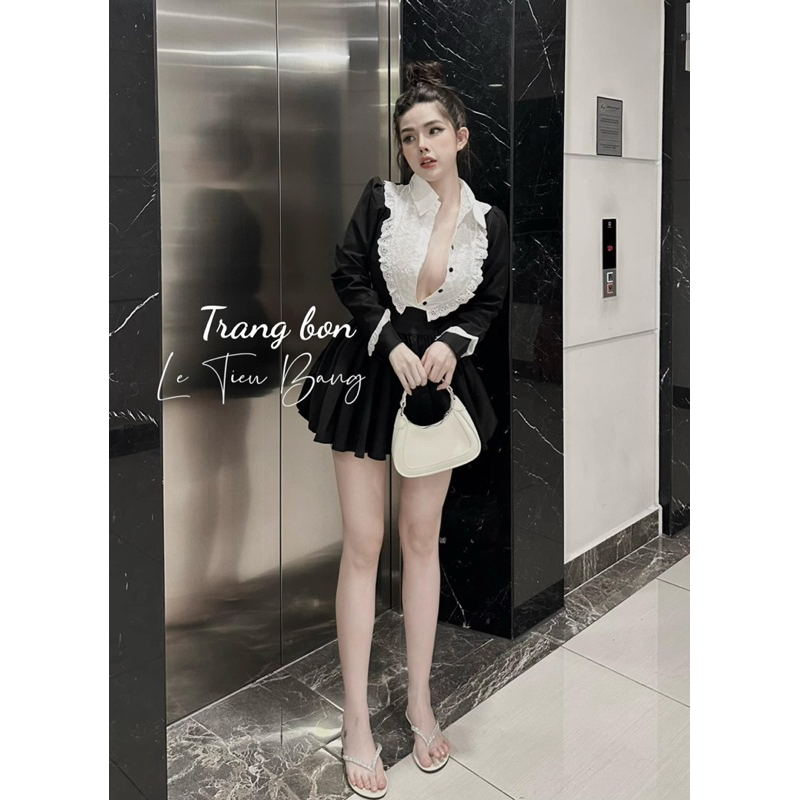Váy nữ xếp ly xoè phối ren bèo siêu xinh