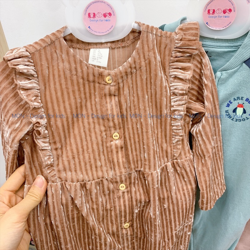 Sleepsuit hàng xuất HM vải nhung mềm mượt bộ body không tất chân xuất dư cho bé gái