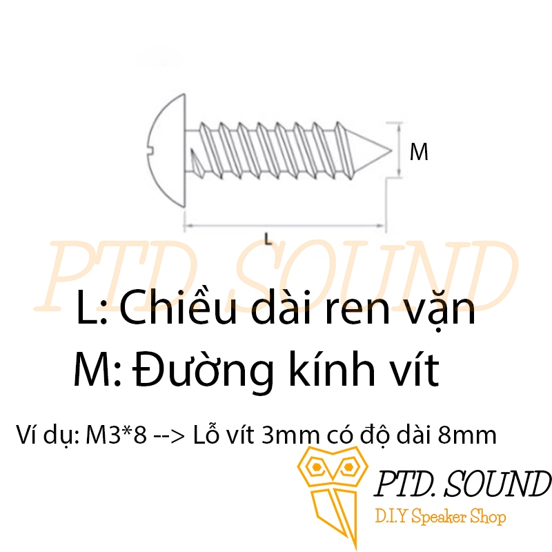 Đinh vít mũ bằng ren thưa tự khoan gỗ nhựa M2 M2.5 M3 M3.5 M4 - PA
