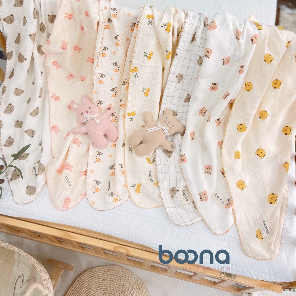 Khăn Tắm Xô Muslin BooNa Chính Hãng 2 Lớp, 4 Lớp Đa Năng An Toàn Cho Bé