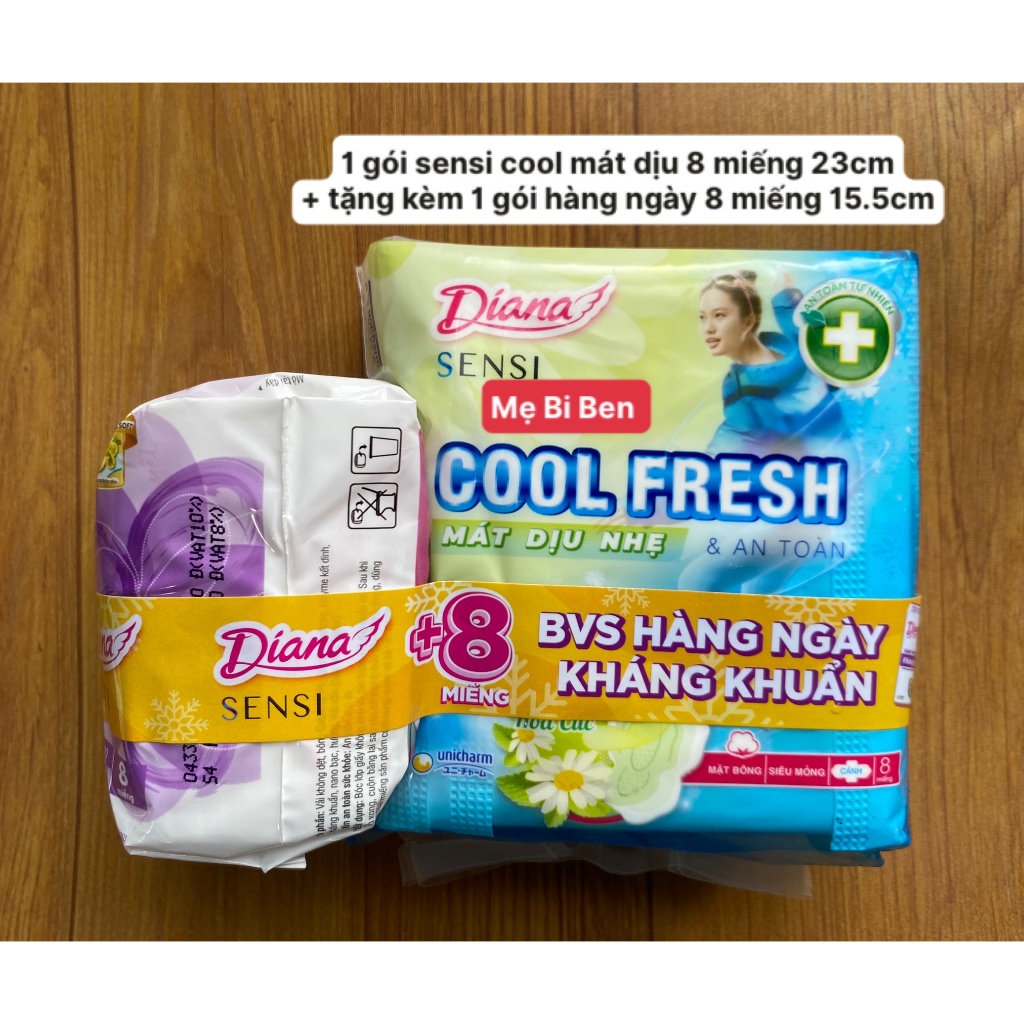 (HOA CÚC) Băng Vệ Sinh Diana Sensi Cool Fresh Hoa Cúc Mát Dịu Siêu Mỏng Cánh/Không gói 8 miếng mặt bông - Chính Hãng