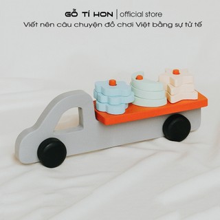 Xe đầu kéo thả khối hình mây - trăng - sao, bộ đồ chơi xếp hình học thông minh cho bé, đồ chơi phát triển tư duy