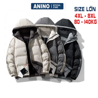 Áo Khoác Phao Bigsize Nam ANINO , Chần Bông Mặt Trong, Mũ Tháo Rời, Dày Dặn, Ấm, Phom Trẻ Trung cho Người Béo 80-140kg
