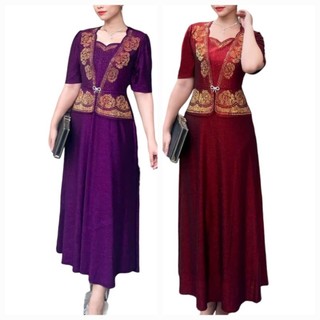 Đầm trung niên dáng dài kiểu vest che bụng nhũ mịn ép đá size lớn 75kg, Đầm dạ hội trung niên nhũ đá dáng vest che bụng