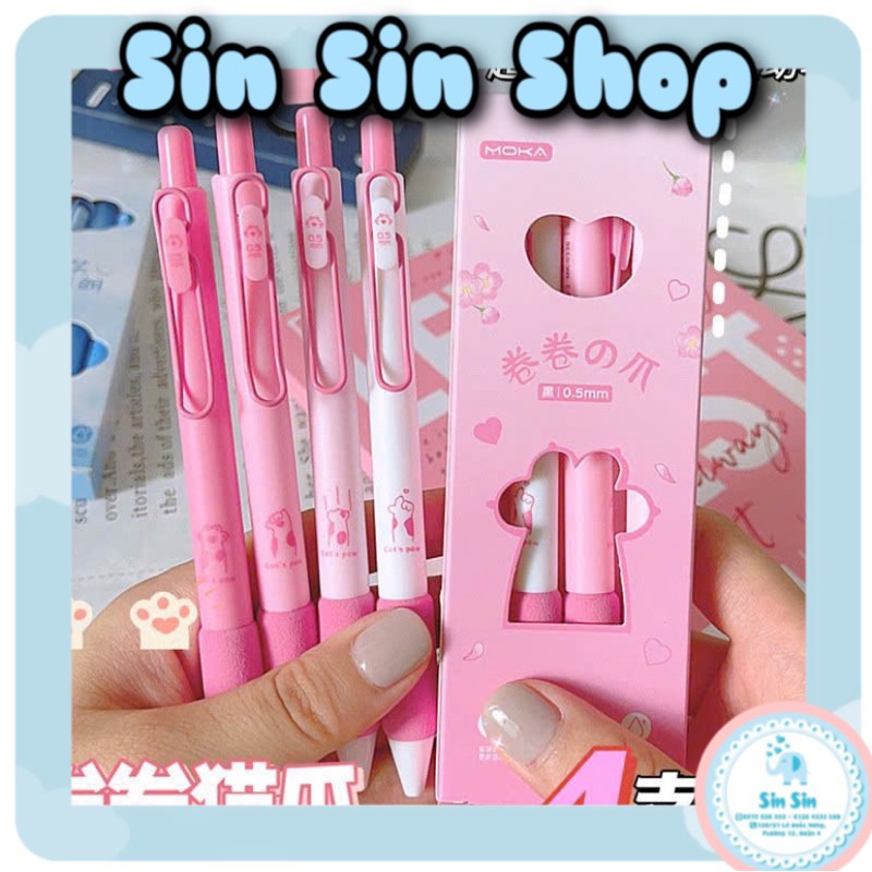 HỘP 4 BÚT MOKA CÓ ĐỆM TAY DỄ THƯƠNG NGÒI 0.5MM