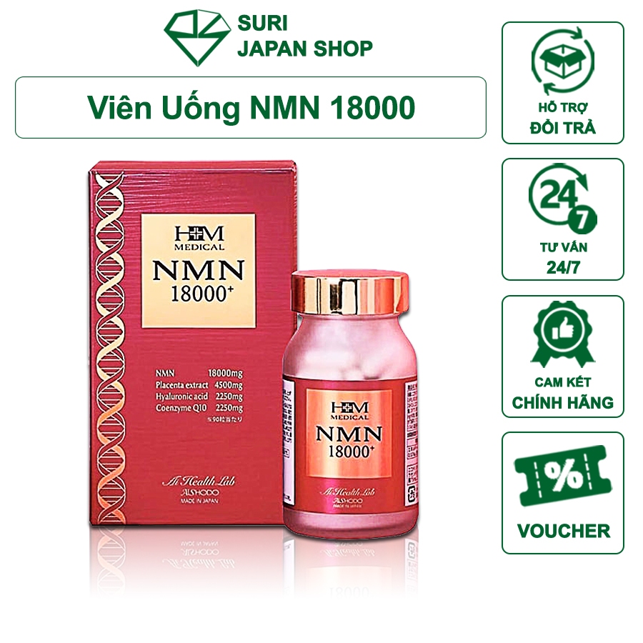 Viên uống NMN 18000 mg Aishodo, Viên uống NMN 18000 trẻ hóa da Aishodo Nhật Bản - Sáng Da, Chống Lão Hóa 90 viên.