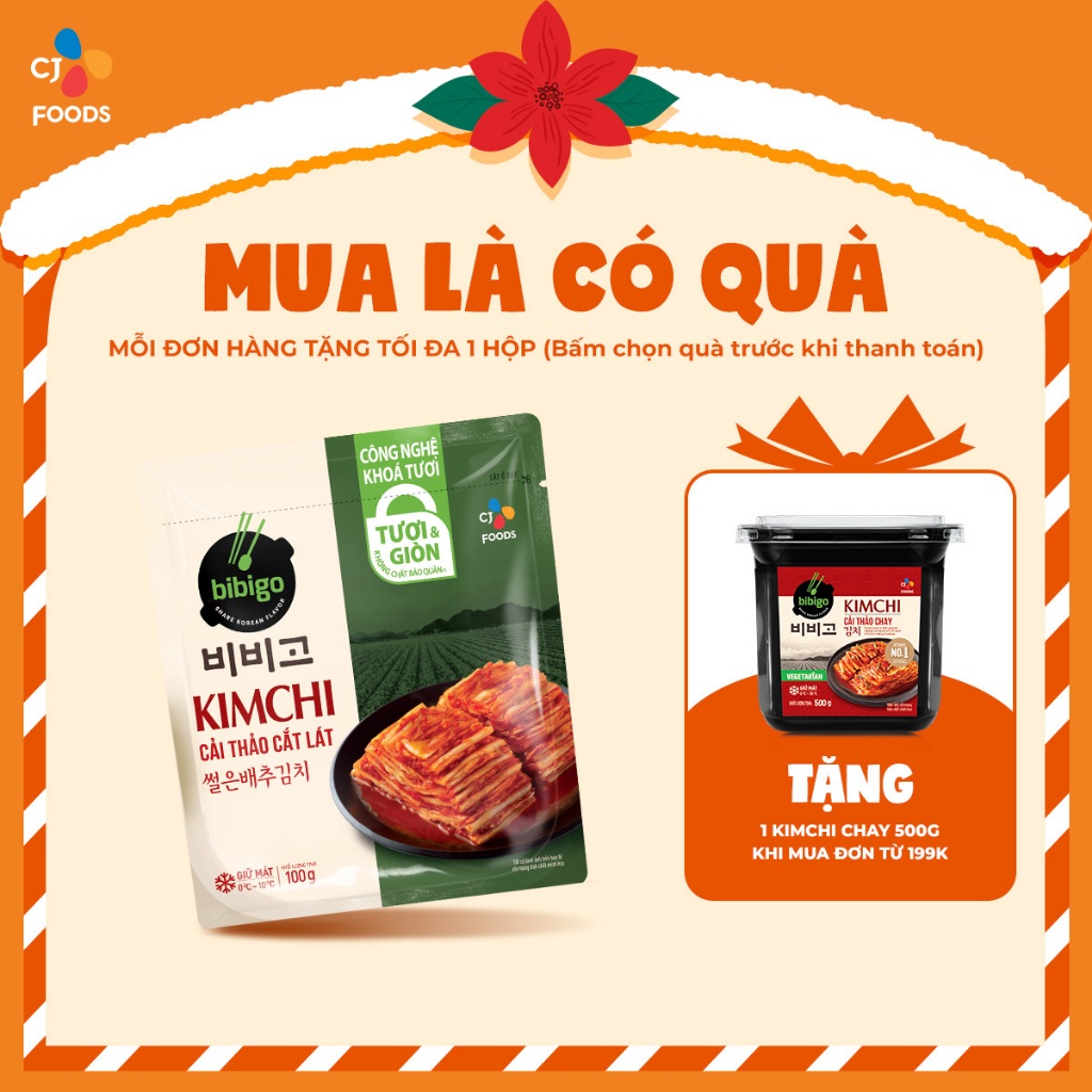 Kim chi Hàn Quốc Bibigo cải thảo ít cay/ khóa tươi - Túi 100g
