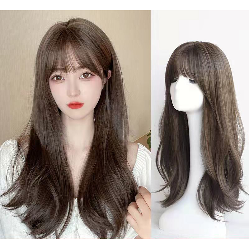Tóc giả nguyên đầu xoăn lơi dài 55cm cao cấp -Bộ tóc giả nguyên đầu xoăn nhẹ 360
