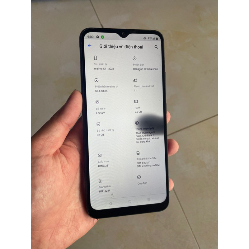 Điện thoại xác realme c11 bị bầm đốm màn
