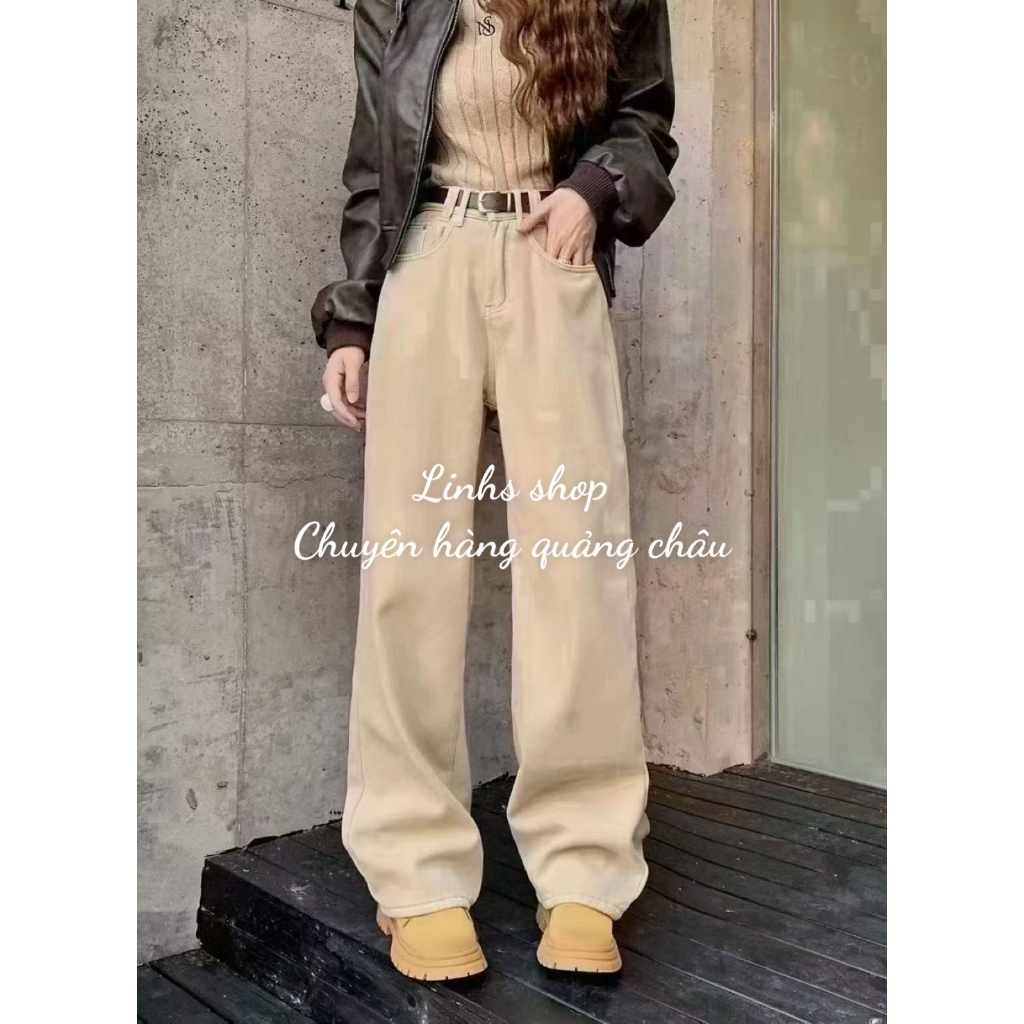 Quần Jean SUÔNG NỮ LÓT LÔNG MỀM CAO CẤP, quần jean nữ suông  phong cách Hàn Quốc  - Linhs shop
