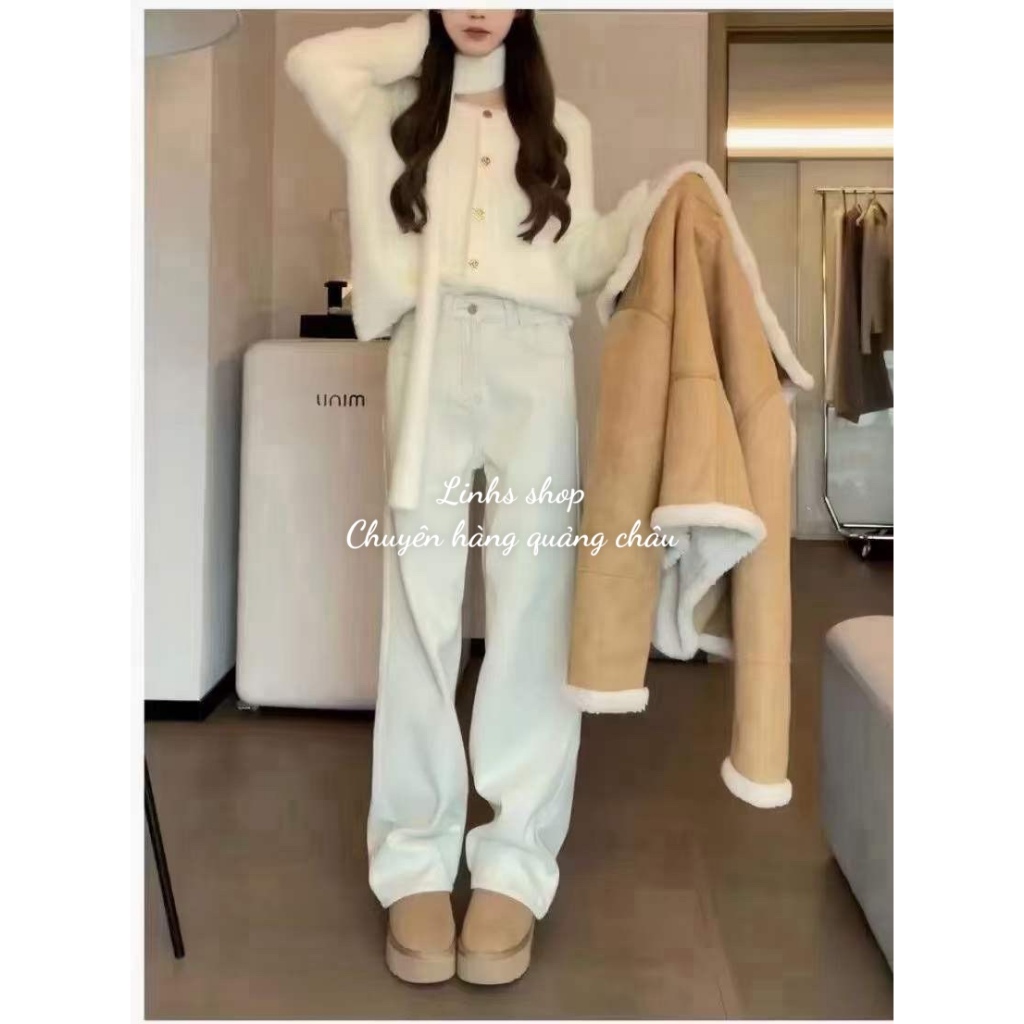 Quần Jean SUÔNG NỮ LÓT LÔNG MỀM CAO CẤP, quần jean nữ suông  phong cách Hàn Quốc  - Linhs shop