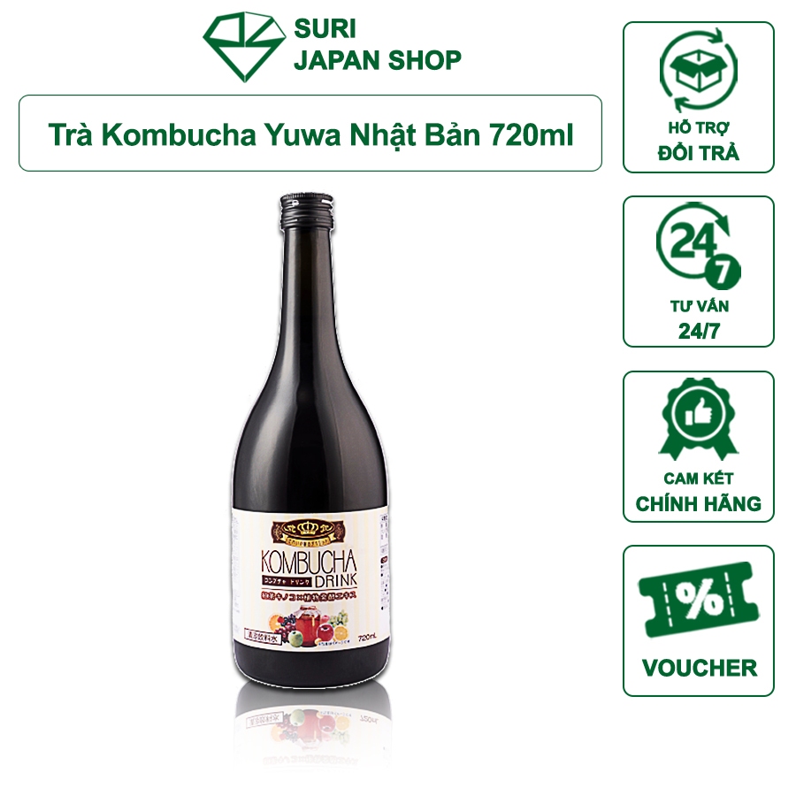 Trà lên men kombucha yuwa Nhật Bản, Nước detox giảm cân, Thanh lọc cơ thể, Chống lão hóa, Nước uống Kombucha 720ml / cha