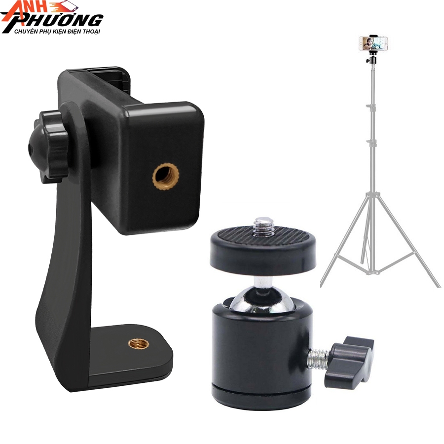Bi cầu, kẹp gắn điện thoại cho tripod, giá đỡ điện 3 chân chụp hình