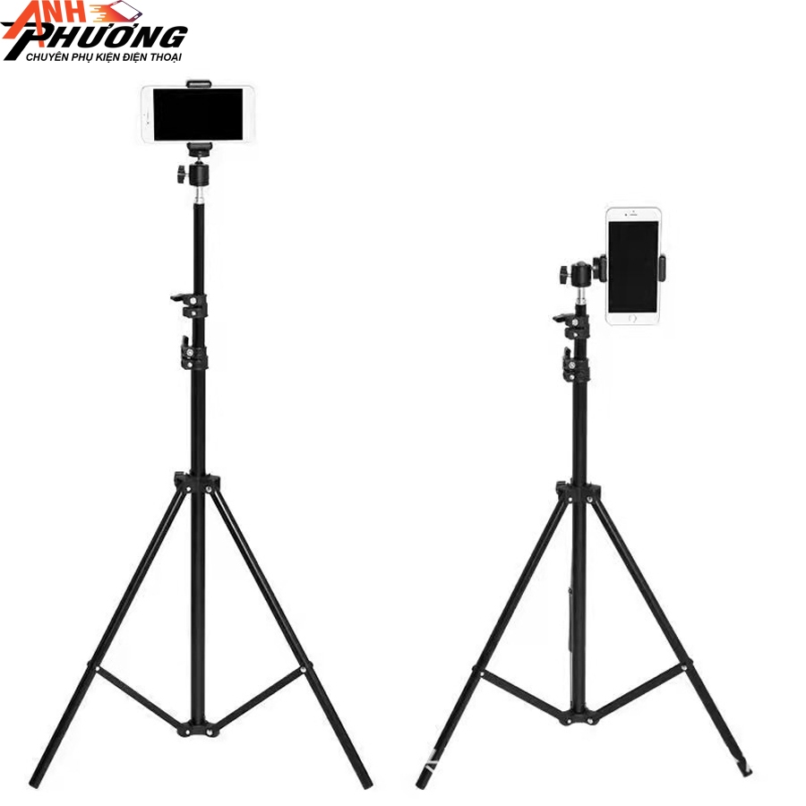Gậy livestream, giá đỡ điện thoại, quay video, chụp ảnh, chân đỡ đèn 3 chân bằng sắt dài 2m1