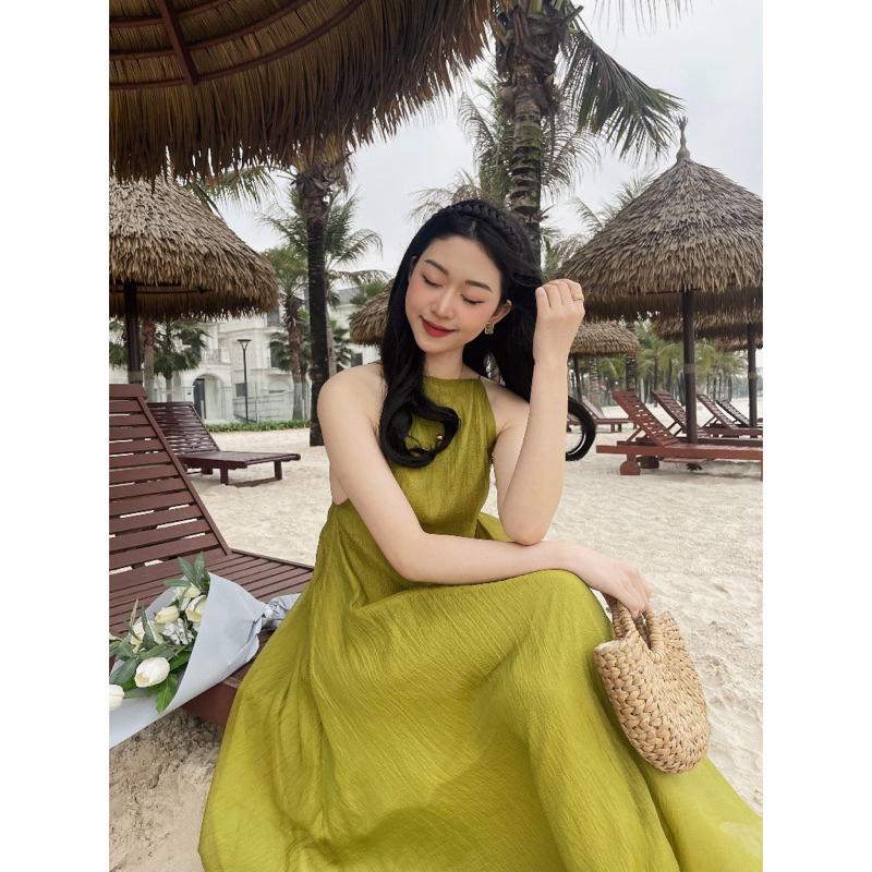 Váy maxi 2 dây đi biển đan dây hở lưng, Đầm maxi đi biển sexy mềm đẹp bồng bềnh hàng đẹp chất đũi lụa mát lạnh mùa hè