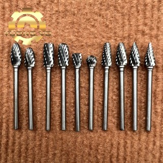 Bộ 10 mũi mài khắc kim loại-mài khắc gỗ lũa thép vonfram phi 6mm cán 3mm