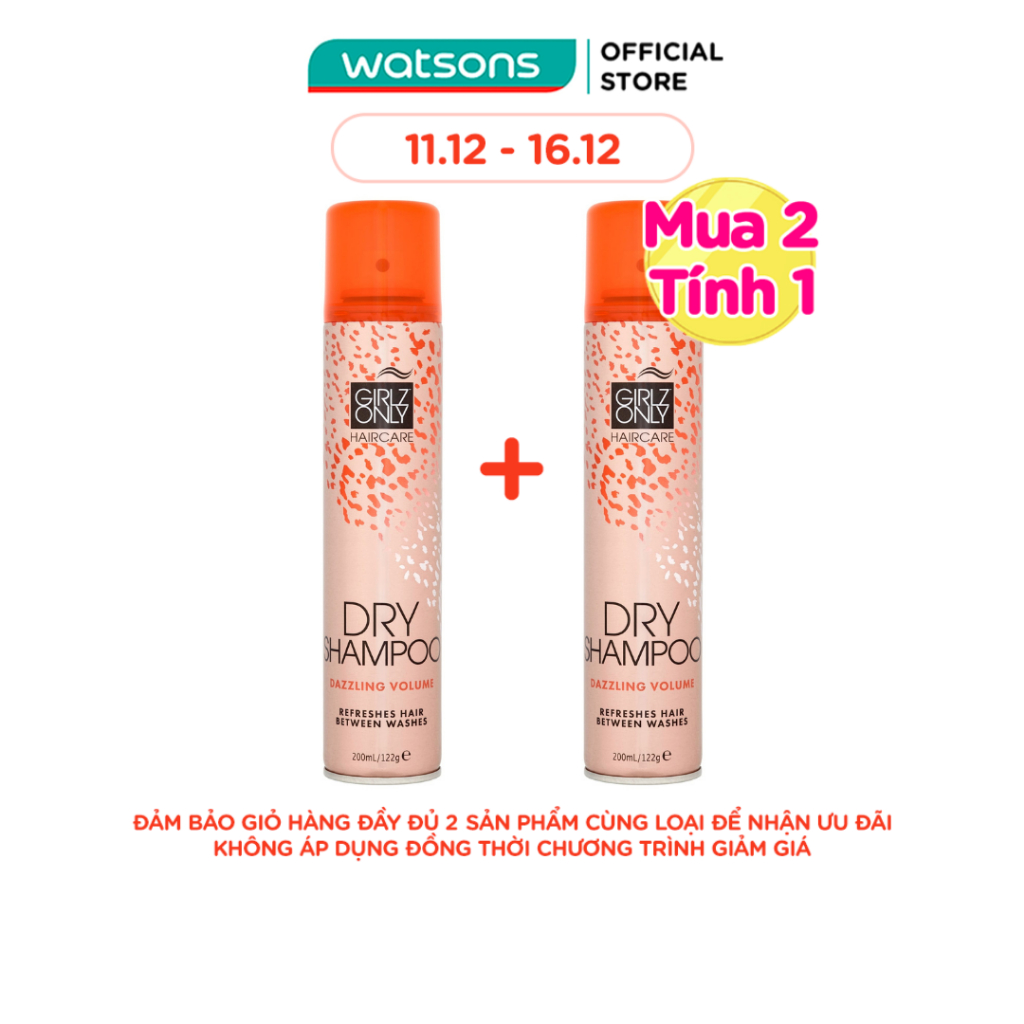 [Mã FMCGWA101 giảm 8% đơn 250K] Dầu Gội Khô Girlz Only Dazzling Volume Làm Phồng Tóc 200ml