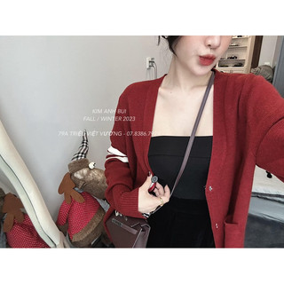 Áo len carigan chom kẻ tay đỏ đô qccc - kimanhbui