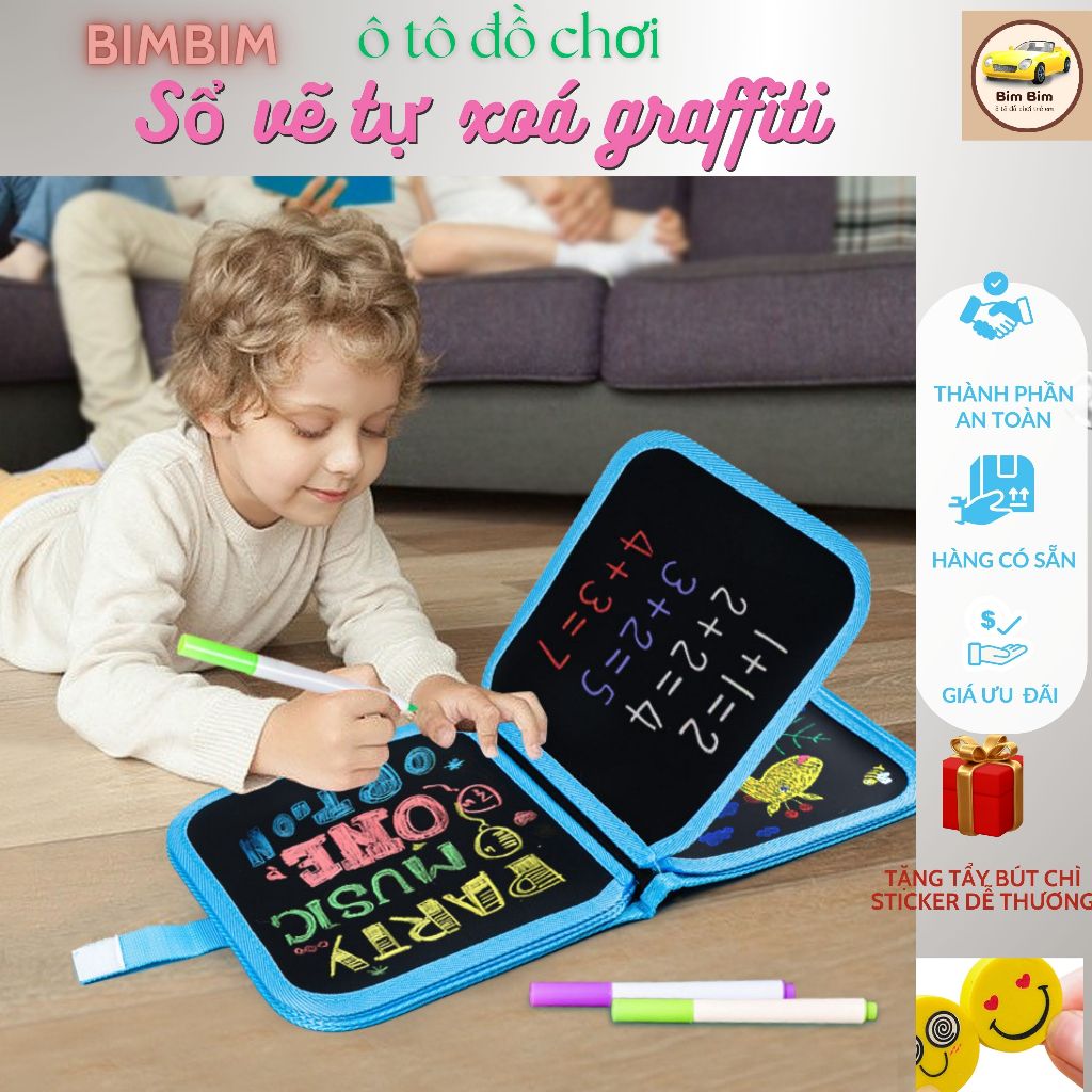 Đồ Chơi Sổ Vẽ Tự Xoá Phát Sáng Cho Bé, mẫu mới bọc vải sẵn tặng kèm bút và bông lau BimBim