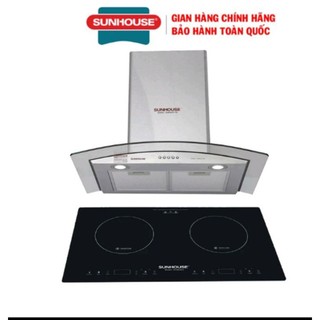 | bếp điện từ đôi sunhouse shb8100 + hút mùi kính cong sunhouse shb6629-70