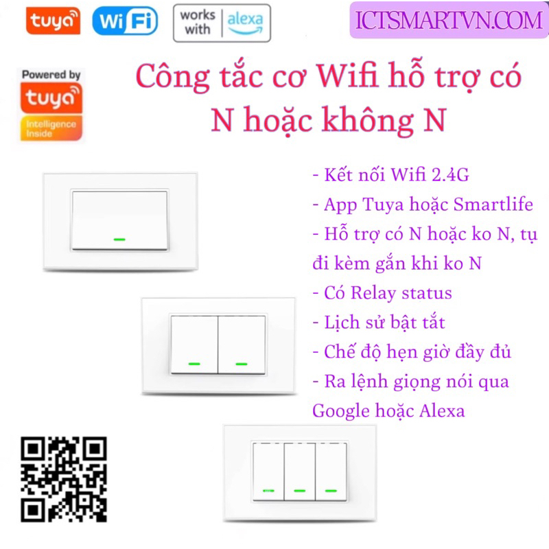 Công tắc cơ Wifi/Zigbee Tuya 1-4 nút bấm