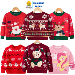  Áo len giáng sinh bé trai bé gái FAMBY áo noel đỏ cho bé 2 lớp hàn quốc size từ 9-27kg 