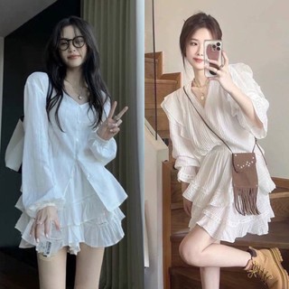 Set áo xô cổ v kèm chân váy tầng