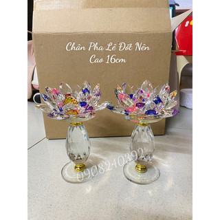 ✨ Đế nến hoa sen pha lê chân cao 16cm - ( 1 Cái )✨