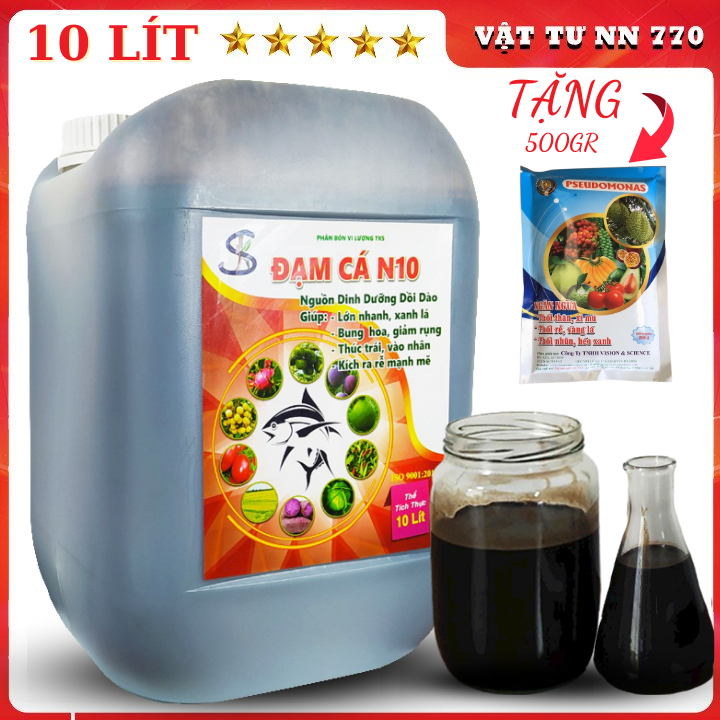 ĐẠM CÁ HỮU CƠ 10 Lít: Tăng Chồi Ngọn,Lá Xanh Dầy, Dưỡng Rễ, Nuôi Củ Quả To - Tặng Pseudomonas 500gr