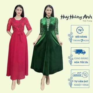 Đầm Trung Niên Sang Trọng Cao Cấp Đẹp,Váy Nữ Cho Mẹ Nhung Tuyết, Voan Kết Hợp Ren Đơn Giản Điệu Đà Dự Tiệc Công Sở KH