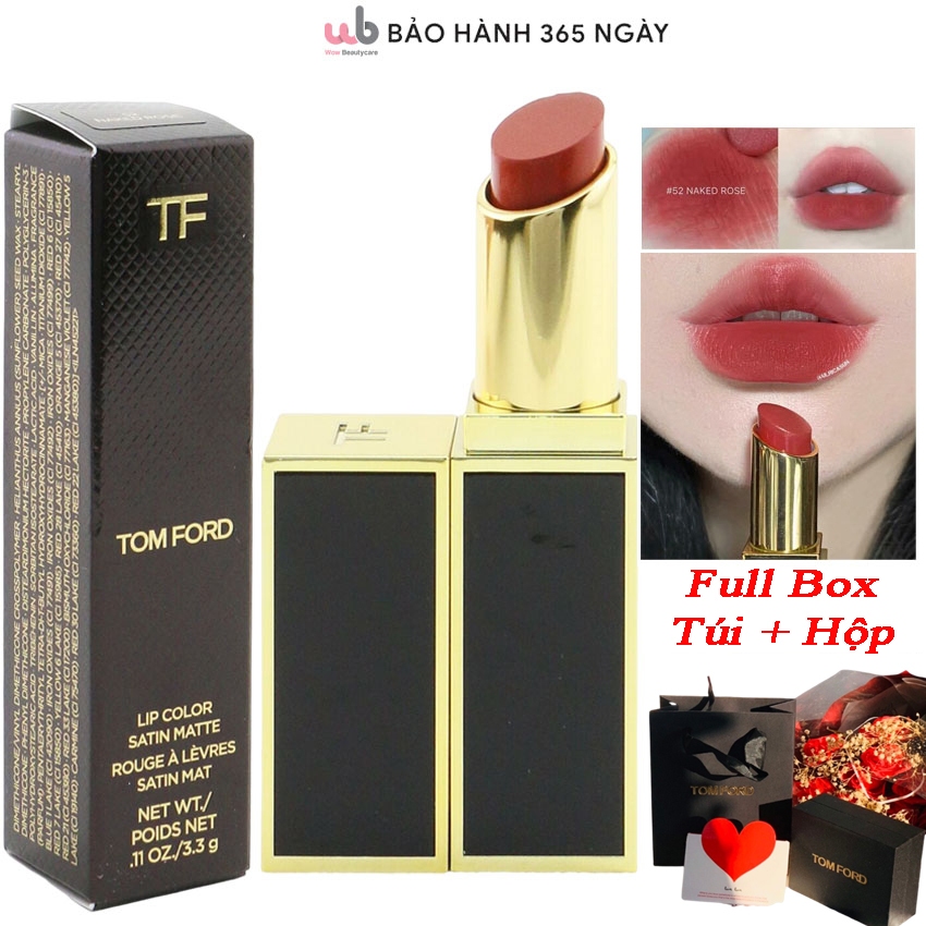 Son Tom Ford 52 màu hồng cánh hoa,Naked Rose,Chất son mềm mượt,đầy đặn giúp cho môi luôn căng mọng,Tặng kèm quà xịn sò.