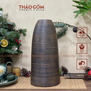 Lọ Cắm Hoa Dáng Chuông - Bình Hoa Dáng Chuông Cao 45cm Men Nâu Vân Ganh -Bình Gốm Bát Tràng Dáng Chuông Cắm Đào, Cắm Mận