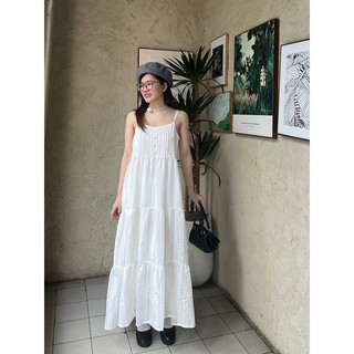 Váy hai dây trắng dáng dài xoè freesize - BYSII