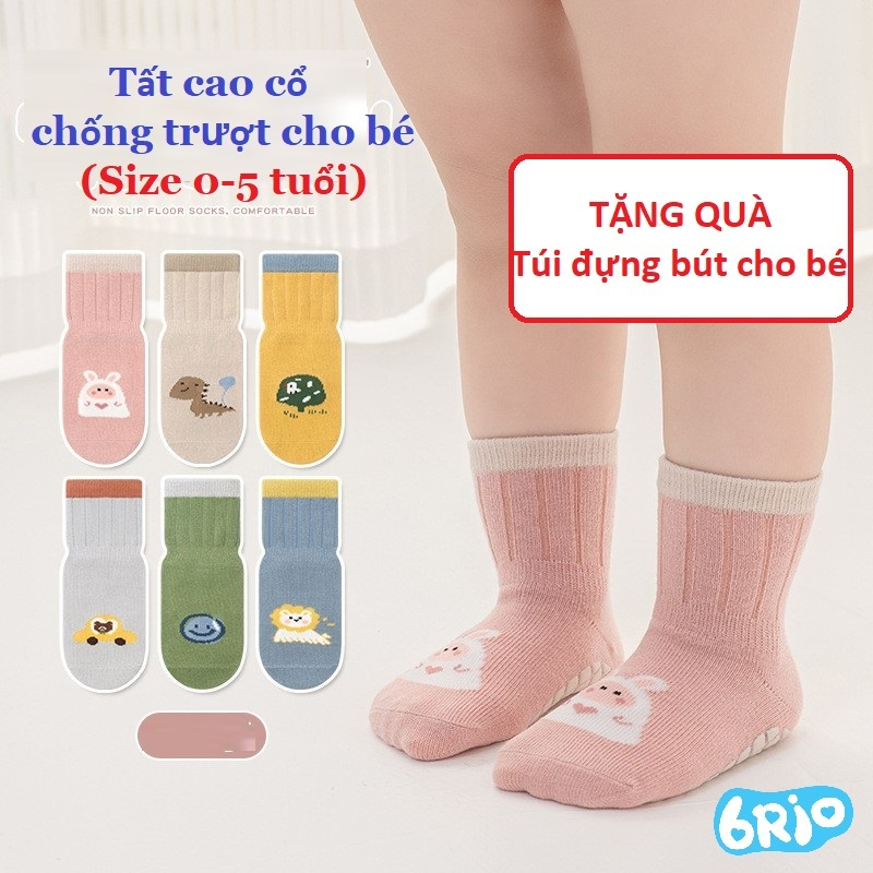 Tất Cao Cổ Chống Trượt Cho Bé – Chất liệu Cotton mềm mại, Đế phủ silicon chống trượt