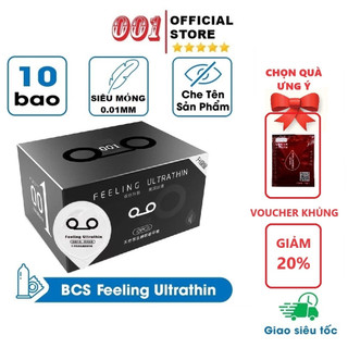 Bao cao su siêu mỏng 001 Feeling Ultrathin, Hộp 10 chiếc, bcs gốc nước nhiều Gel bôi trơn, hàng chính hãng - 001STORE