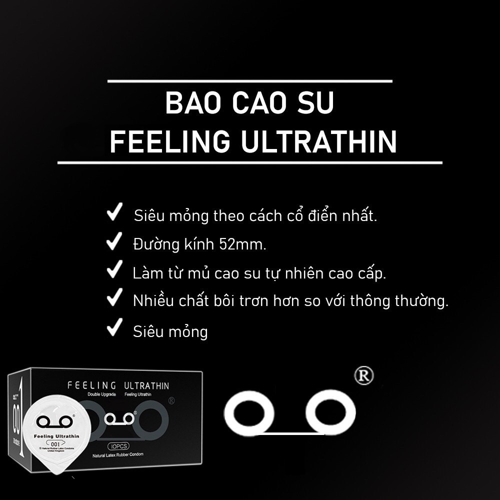 Bao cao su siêu mỏng 001 Feeling Ultrathin, Hộp 10 chiếc, bcs gốc nước nhiều Gel bôi trơn, hàng chính hãng - 001STORE