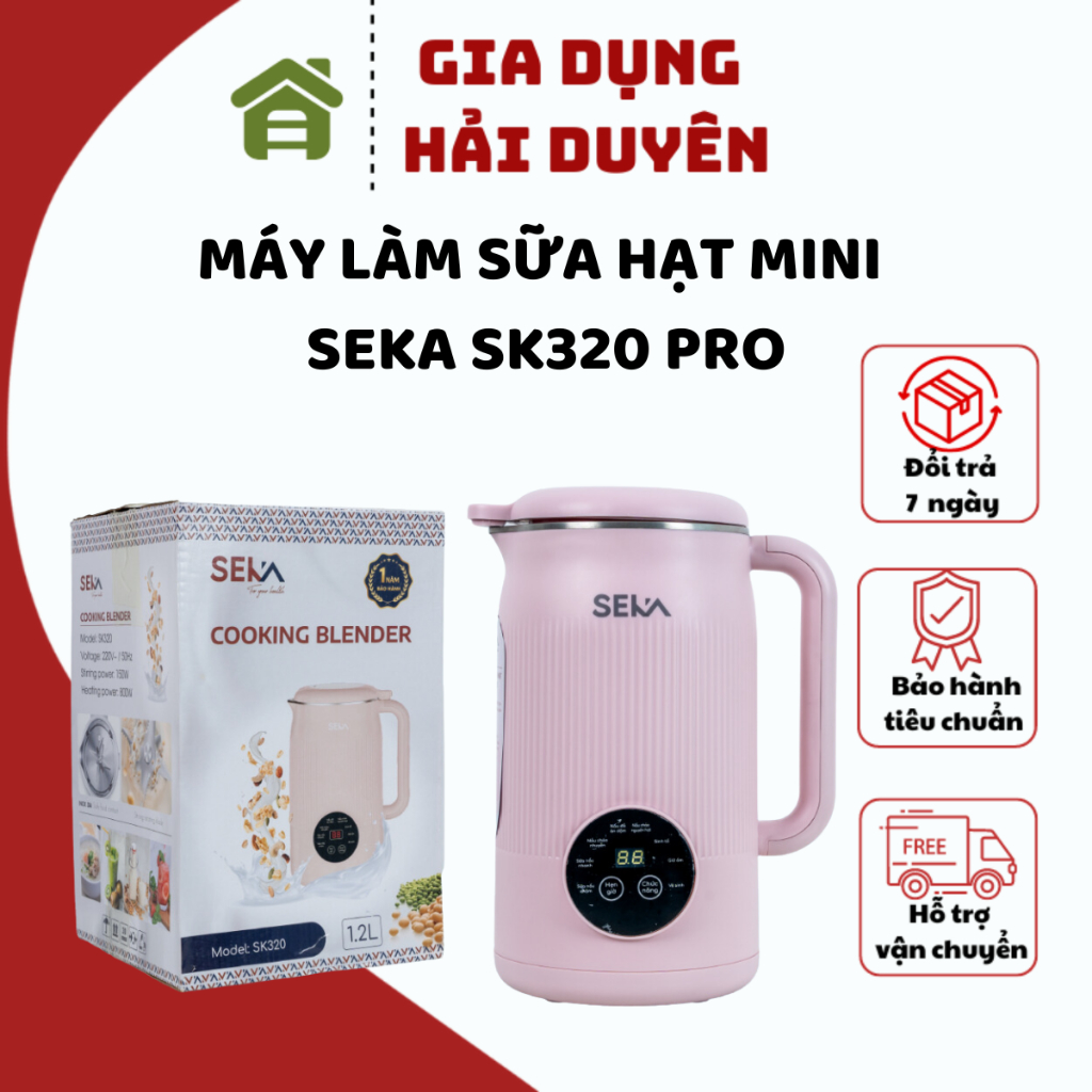 Máy làm sữa hạt SEKA SK320 PRO dung tích 1,2 Lít lòng inox dễ vệ sinh bảo hành 12 tháng điều chỉnh cảm ứng tiếng