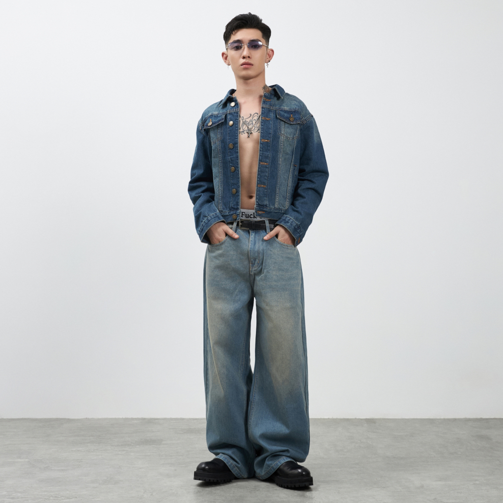 Quần Jeans TARMOR Dáng Rộng Màu Xanh Denim Wide Leg Jeans In Blue Denim