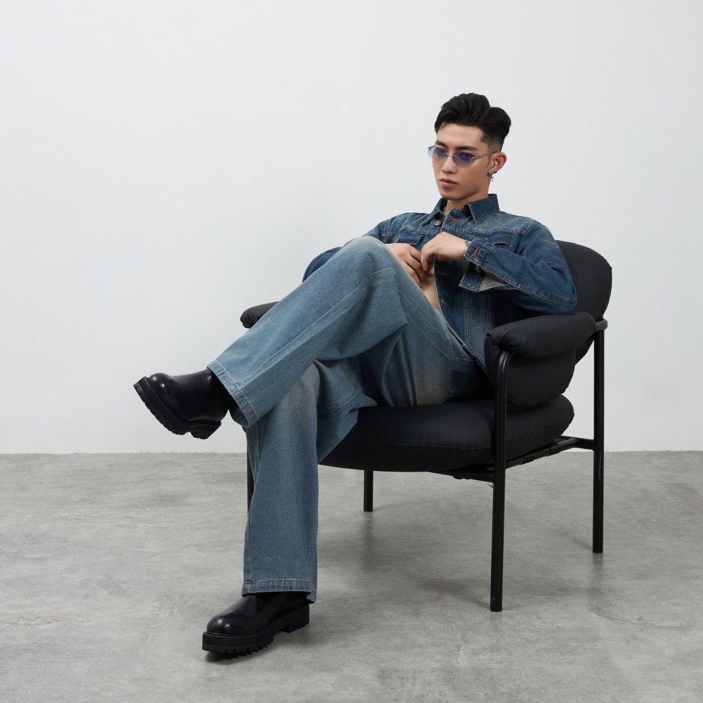 Quần Jeans TARMOR Dáng Rộng Màu Xanh Denim Wide Leg Jeans In Blue Denim