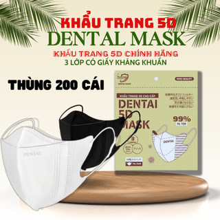 Thùng 200 chiếc khẩu trang 5d DENTAL chính hãng 3 lớp Kháng Khuẩn Chống Tia Uv , Chống Nắng và Bụi Mịn