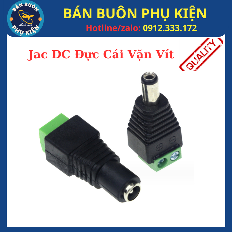 (Chính Hãng) Jack DC đực - cái vặn ốc, Jack nguồn DC đực và Jack DC cái (Loại vít vặn), Jack Dc Các 