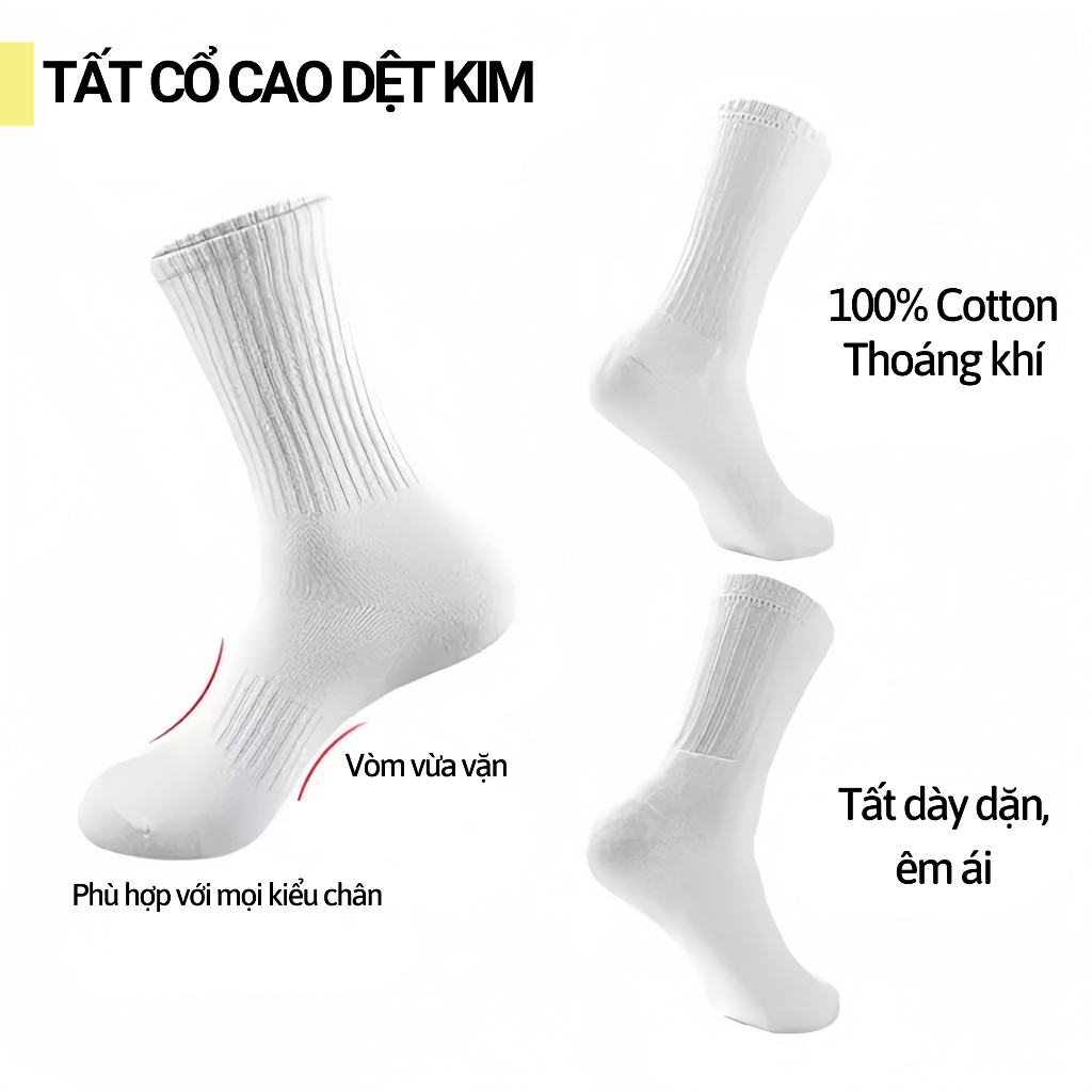 TẤT DỆT KIM TRƠN CỔ CAO UNISEX THOÁNG KHÍ THOẢI MÁI KHI VẬN ĐỘNG