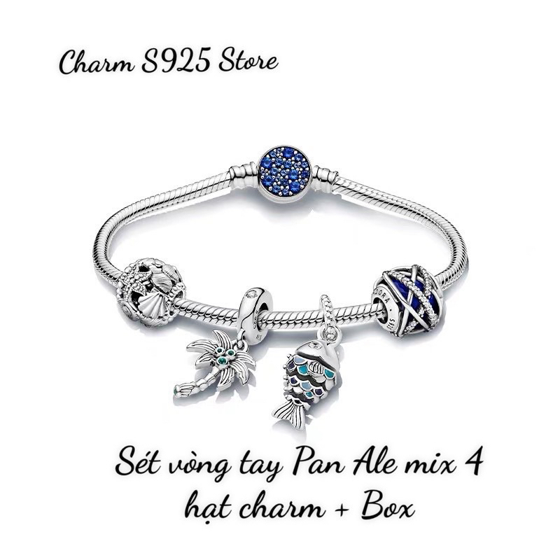 combo bộ vòng tay pan Ale mix 4 hạt charm biển cả bạc s925