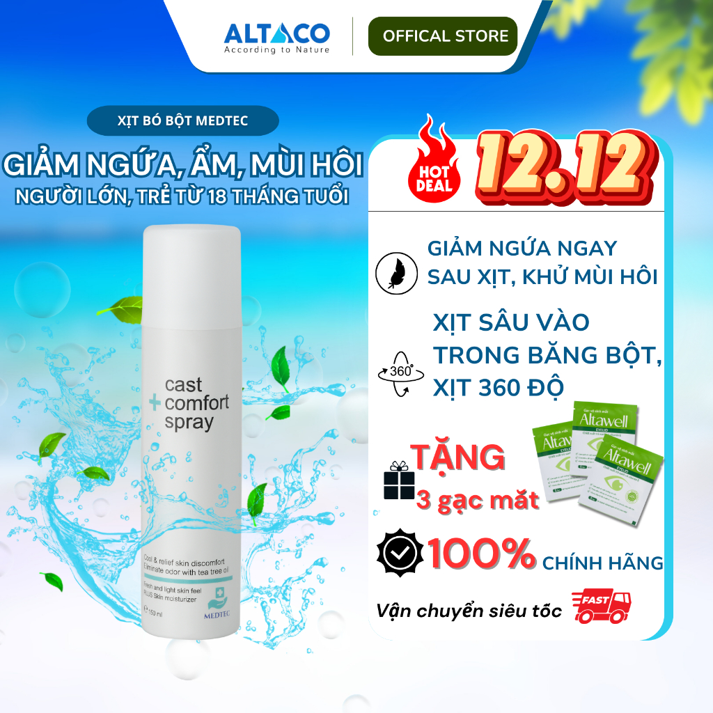 Xịt bó bột Medtec Cast Comfort Spray 150ml, khử mùi hôi, giảm ngứa, ẩm ướt khi bó bột cho người lớn và trẻ em- NewbornZ