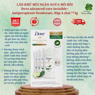 Lăn khử mùi ngăn ngừa mồ hôi - Dove advanced care invisible+ Antiperspirant Deodorant 74g