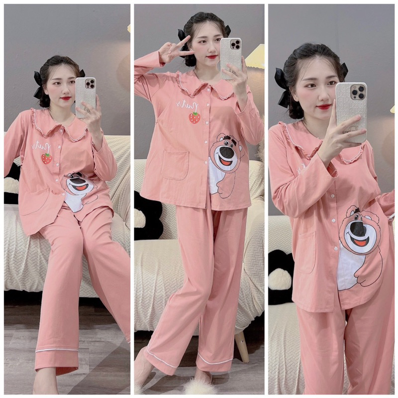 Bộ bầu-bộ sau sinh-BỘ COTTONG DÀI GẤU DÂU TÂT-4 MÀU,áo có vén hai bên ,quần có chun chỉnh,tiện lợi