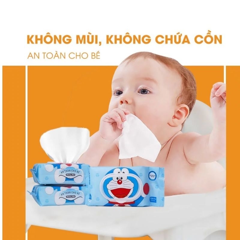 Thùng 32 gói khăn ướt Đôremon Phú Đạt không mùi,không paraben dùng được cho baby, (120 tờ gói)