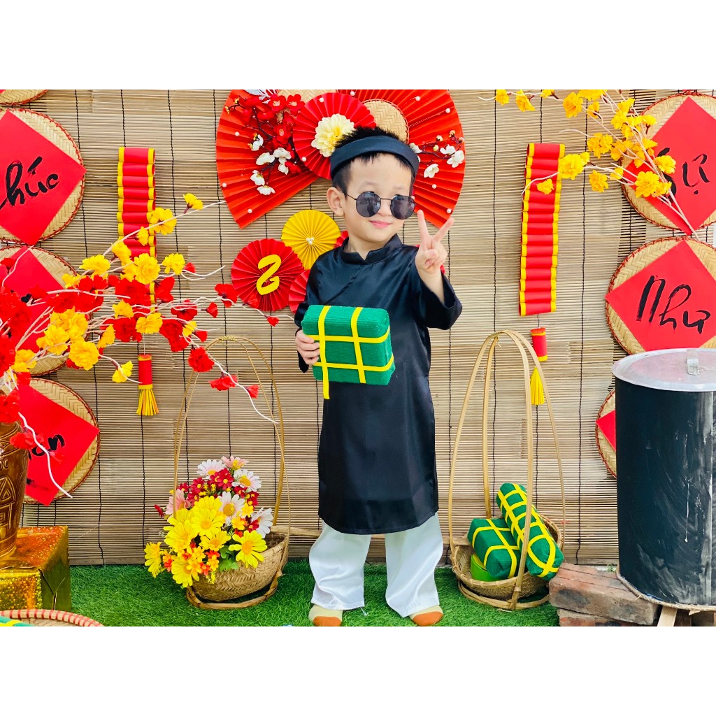 🍄  Trang Phục Áo Dài Của Thầy Đồ + Khăn Xếp Cho Bé Mầm Non Siêu Dễ Thương. Quần Áo Dài Ông Đồ, Thầy Bói Nhí